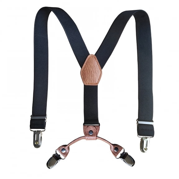 TELOLY Y Back Suspender 1 Inch Elastic Adjustable Boy Suspenders with 4 Sturdy Clips (Brown Leather) (Brown 43 Inches) Leather Belt Thick Engineer Belt