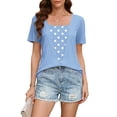 thumbnail image 2 of DeHolifer Women's Tops Crewneck Casual Printed Fake Two Piece Short Sleeve Summer Trendy Tee Tops Light Blue M, 2 of 7