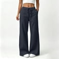 thumbnail image 2 of Women's Cotton Linen Wide Leg Pants High Waist Drawstring Loose Flowy Pants with Pockets Lightweight Summer Beach Pants with Pocket Dark Gray, 2 of 9