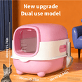 thumbnail image 2 of spacious fully enclosed pink cat litter box with a cat litter scoop, 2 of 8