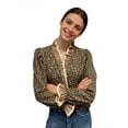 thumbnail image 3 of Women'S Retro Leopard Print Ruffle Neck Long Sleeve Top - Elegant Blouse With Puffed Sleeve Edges, All-Season Party & Everyday Shirt, Classic Fit Animal Print Women'S Fashion Top, 3 of 7