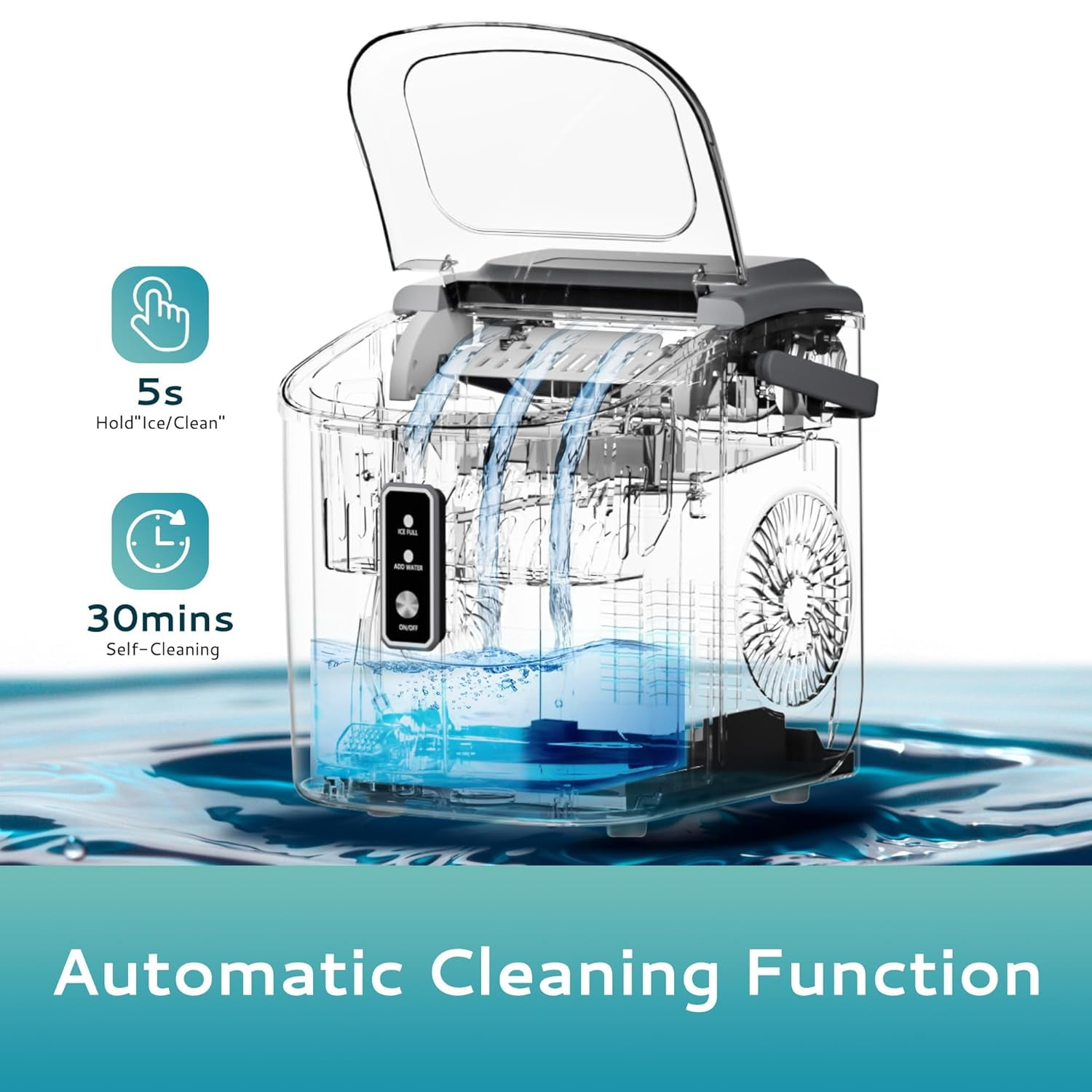 EUHOMY Countertop Ice Maker Machine with Handle, 26.5lbs Per Day, 9 Cubes in 6 Mins, Auto-Cleaning Portable Ice Maker with Basket and Scoop, for Home/Kitchen/Camping/RV (Grey)