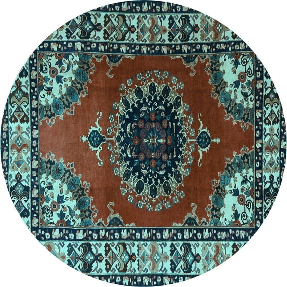 Ahgly Company Indoor Round Medallion Light Blue Traditional Area Rugs, 5' Round