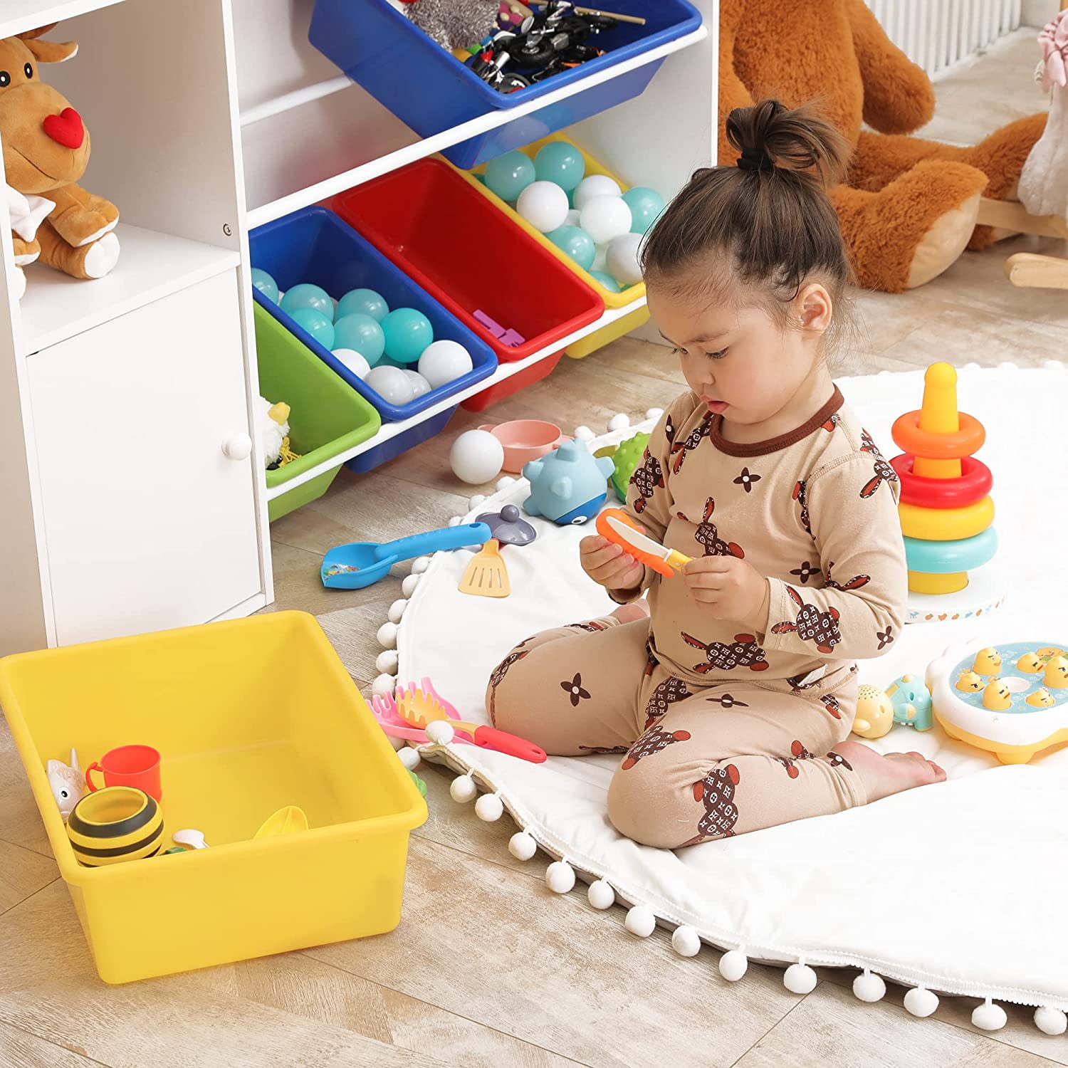 Tolead 4-Tier Kids Toy Organizer with 8 Removable Bins,  Bookshelf, Shelves, Bedroom, Nursery, White