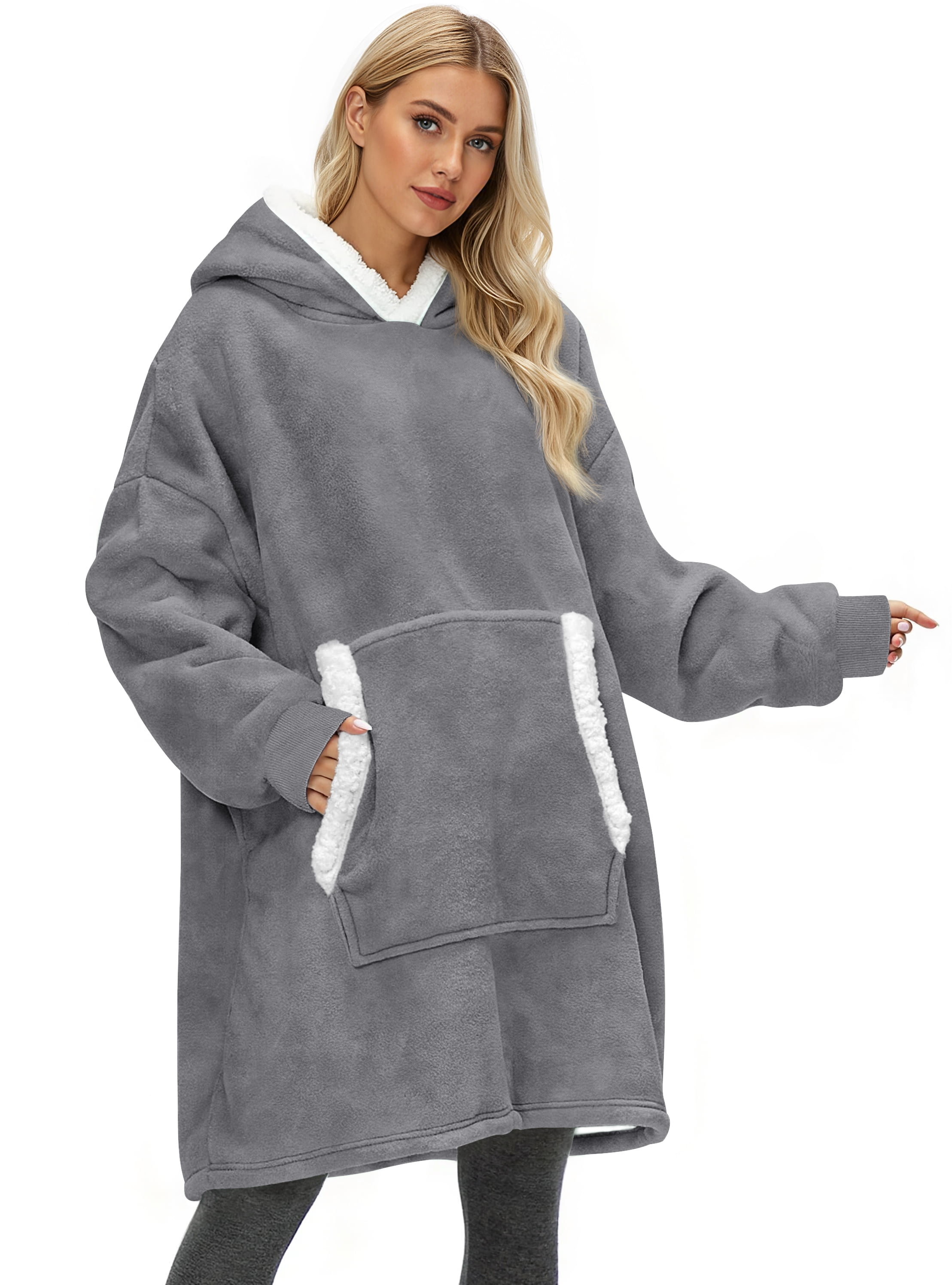 Fantaslook Wearable Blanket Hoodie for Women and Men, Oversized Sherpa Fleece Blanket Sweatshirt with Sleeves & Pocket