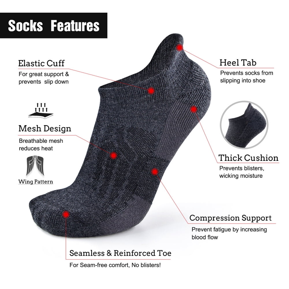 Busy Socks Men's Women's Wool Ankle No Show Tab Socks, Dark Grey, Large,6-Pack