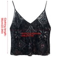 thumbnail image 3 of Sequined Sheer Loose Crop Tanks Top for Women Beadwork Mesh Loose Shirt Spaghetti Straps V Neck Camisole Vest Party Wear, 3 of 8