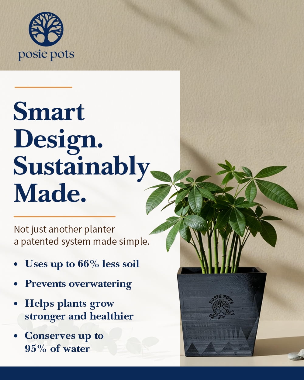Posie Pot 5 inch Medium Black Twisted Square Self Watering Planter