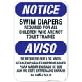 thumbnail image 1 of Swim Diapers Required Children Who Are Not Toilet Trained Bilingual Sign, 12x18 Aluminum, 1 of 1