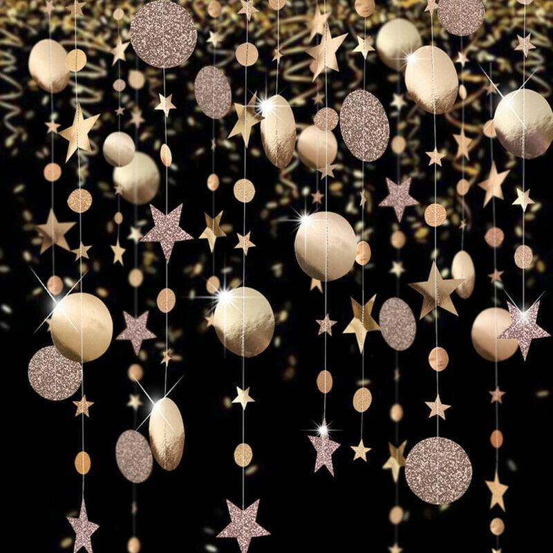 2M Large Flash Five-Pointed Star String Glitter Paper Garland Hanging Decoration 
