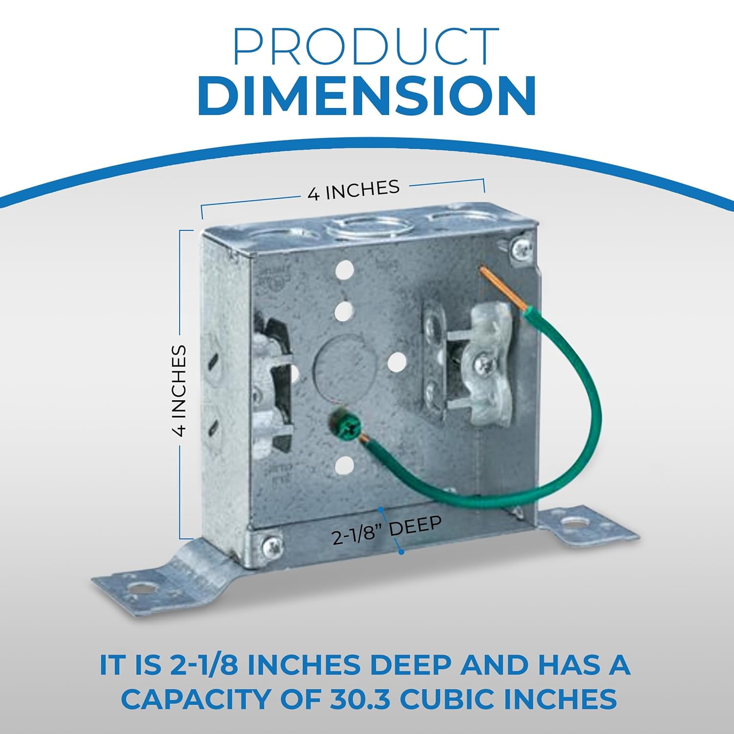 OHLECTRIC 4" Square Welded Box 2-1/8" Deep, Eccentric KO Boxes with MC Clamp, FL Bracket, Ground Screw & Pigtail –Galvanized Steel Welded Junction Boxes are Installed in Walls or Ceilings (4-Pack)