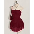 thumbnail image 4 of Plus Size Burgundy Strapless Pleated Mesh Mini Dress, 4 of 10