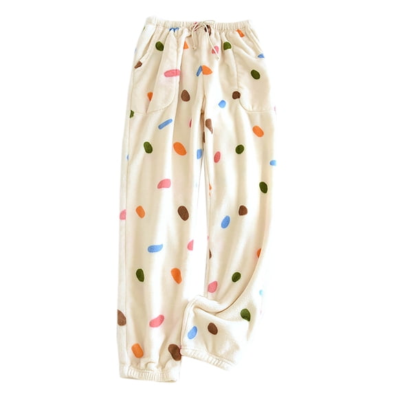 Women's Fuzzy Plush Pajama Pants Pull-on Drawstring Elastic Waist Sleepwear Cute Printed Pjs Lounge Slacks