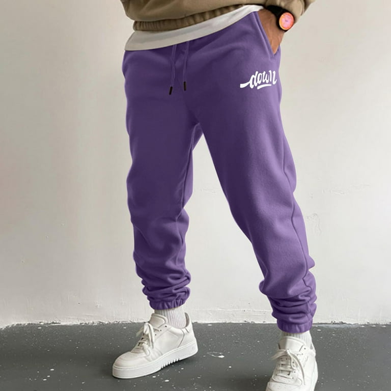 Purple Cargo Pants Mens Autumn And Winter High Street Fashion Leisure Loose  Sports Outdoor Running Sweater Pants Trouserspants Solid Letter