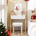 thumbnail image 4 of Gymax Vanity Desk Set w/ Mirror 3-Color LED Lights Drawers Solid Pine Wood Legs White, 4 of 10