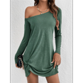 thumbnail image 4 of Tunique à une Épaule pour Femmes Manches Longues Ourlet Torsadé Robe Mini Décontractée Ample Printemps Été Vert TG, 4 of 10