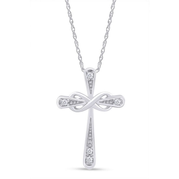 AFFY Diamond Accent Infinity Cross Womens Pendant Necklace 14k White Gold Over 925
