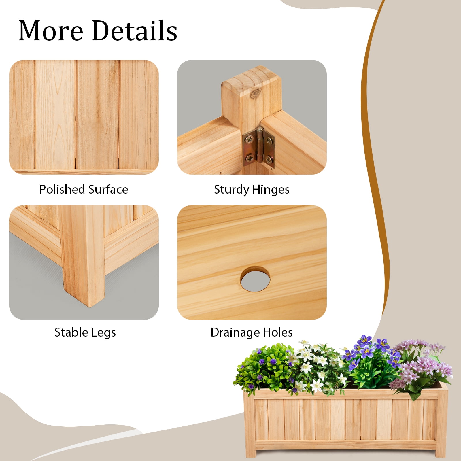 Patiojoy Outdoor Wood Planter Raised Garden Bed Elevated Planter Box Kit for Backyard Patio
