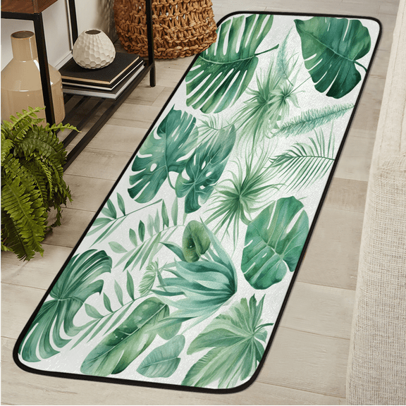 CURLYOOT Tropical Leaves Green Palm Leaf Runner Rug 2'x6' Washable Kitchen Runner Rug Indoor Non Slip Laundry Rugs Floor Carpet for Hallway Kitchen Entryway Bedroom Living Room