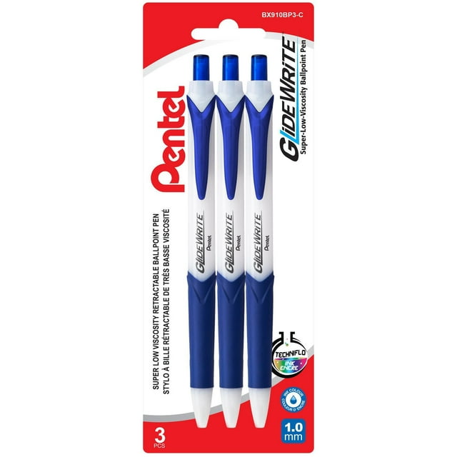 GlideWrite Ballpoint Pen with TechnIFlo Ink, (1.0mm) Bold Point, Blue Ink, 3PC Pack