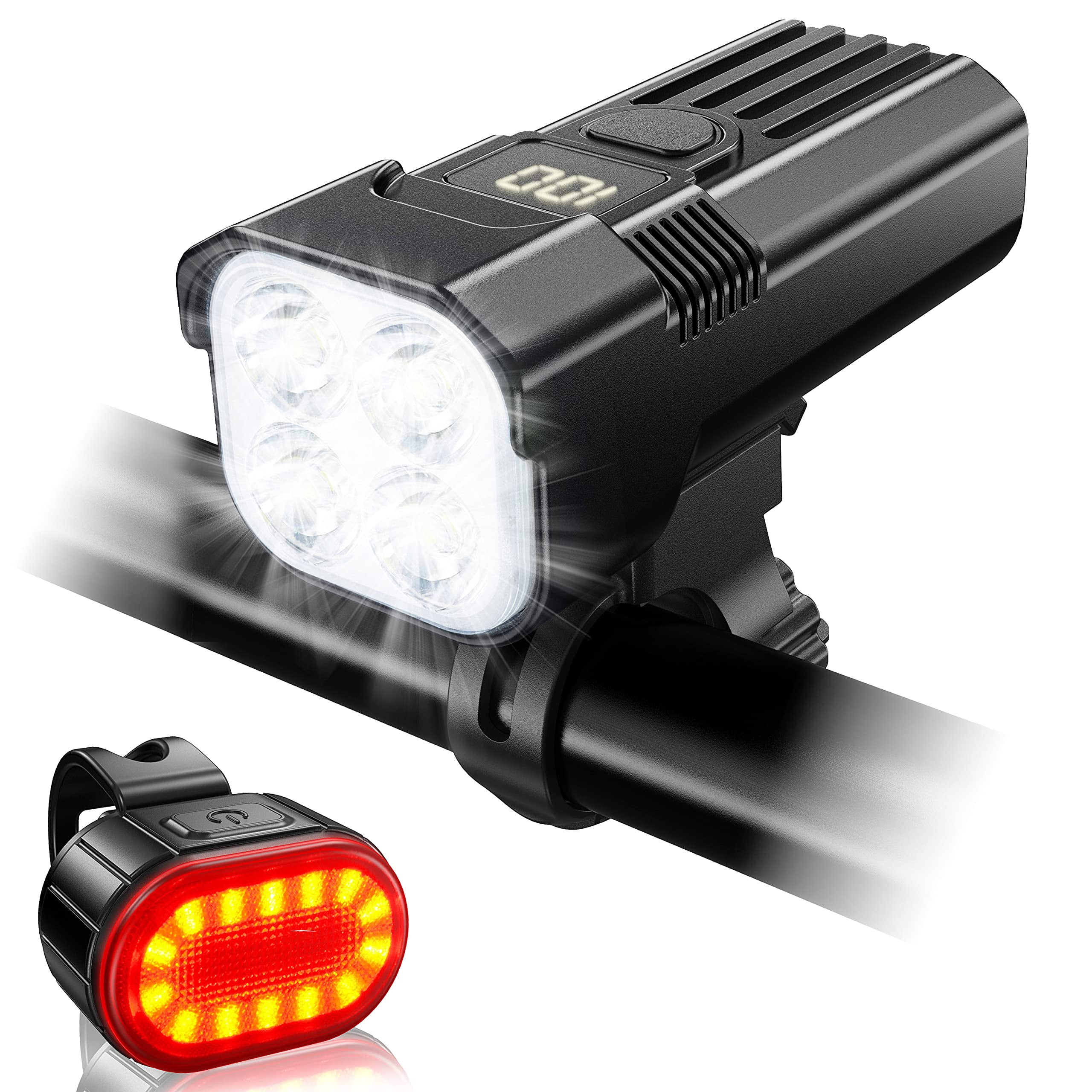 Bike Light Set, Super Bright 2000 Lumen Bike Light Upgrade, 4 LED Front