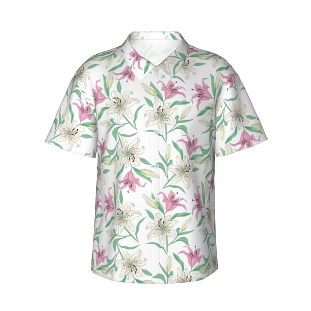 Balery Lilies Flowers Camisas hawaianas de manga corta para hombre, camisas playeras de corte holgado, camisas de vacaciones con botones,XX-Large