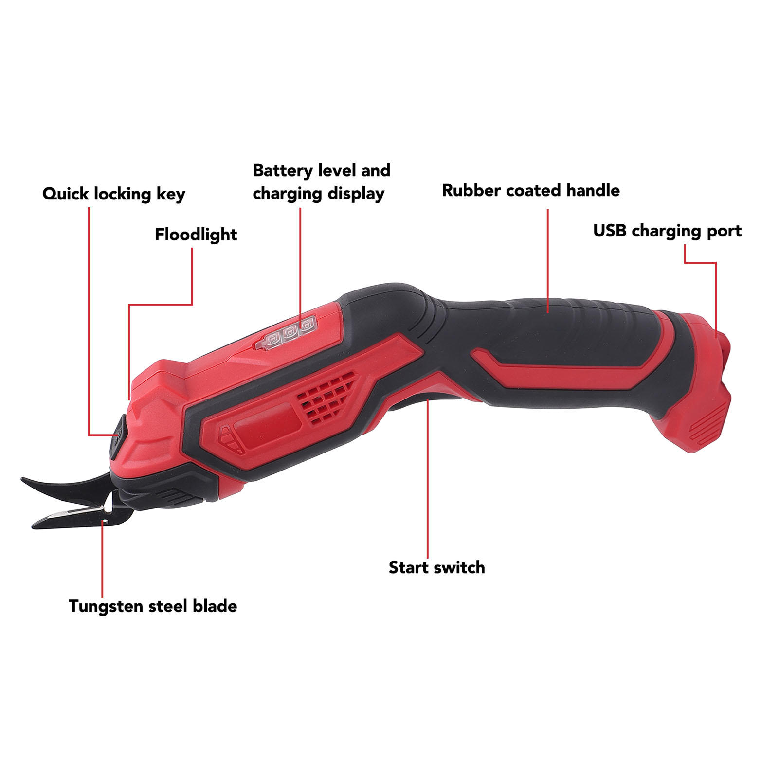 Yajisi Cordless Electric Fabric Scissors, 2 Tungsten Blades, 3‑Hour Battery, LED Light, Ergonomic Grip, Ideal for Leather, Fabric, Carpet