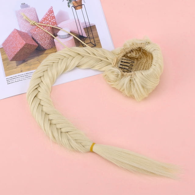WEUVEB Coleta Trenzada Sintética Beige Con Tirador Y Clips Para Una Sujeción Y Cómoda
