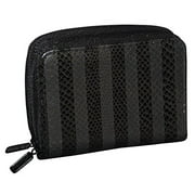 Buxton Womens RFID Accordion Double Zippered Wizard Credit Card ID Holder Travel Wallet (Black - Stripe)