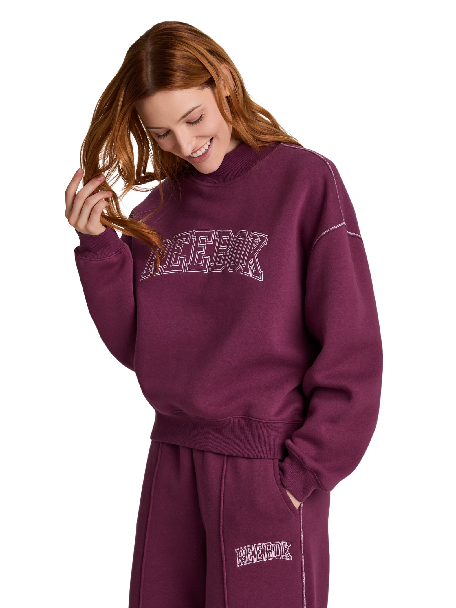 Reebok Women's Game Day Fleece Contrast Stitch Mock Neck Top, Sizes XS-XXXL