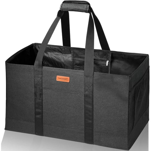 MaxxMarket Large Utility Tote Bag, Reusable Grocery Bags Collapsible Tote, Large Tote Bag With Handles Utility Tote Shopping Bags for Groceries, Storage, Picnic, Beach, Pool (Black)