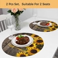 thumbnail image 5 of Yellow Sunflowers Round 13 Inch Placemats Set of 2, Farmhouse Brown Wooden Country Plants HeatResistant Non Slip Place Mats for Dining Table, Wipeable Braided Kitchen Table Mats for Housewarming, 5 of 9