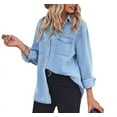 thumbnail image 5 of Chouyatou Women's Spring Long Sleeve Denim Jean Shirts Button Down Shirt Business Casual Tops, 5 of 6