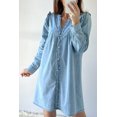 thumbnail image 1 of I AM A FASHION JUNKY Myosotis Ruffled V Neck Buttoned Shift Denim Dress (Myosotis, M, 95%Cotton+5%Polyester), 1 of 8