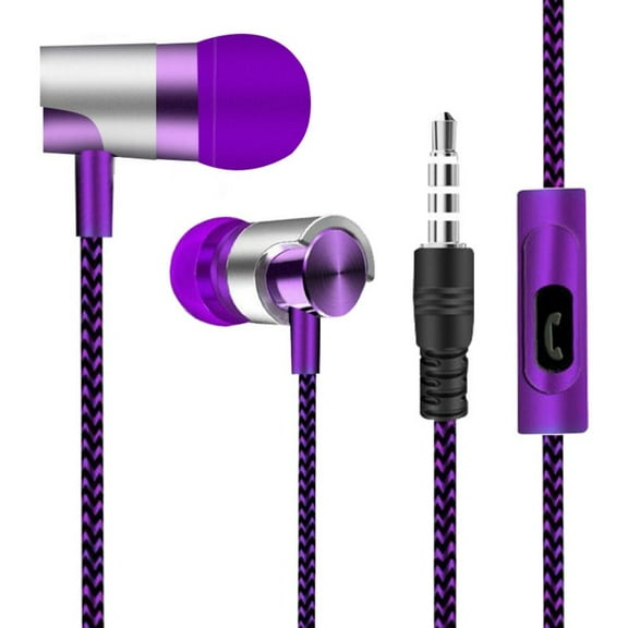 Deep Bass Portable Music Earphones in Ear Stereo 3.5mm InEar Microphone Wired Headset In-ear Headphones Earphone PURPLE