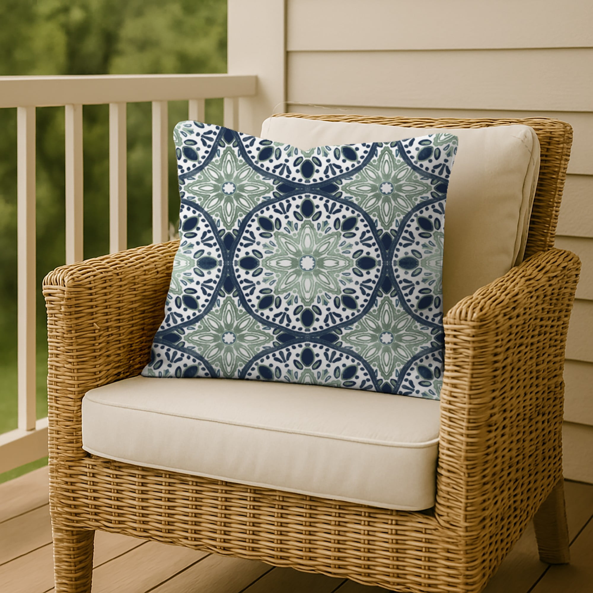 Creative Products Faded Blue Green Medallions 18x18 Indoor / Outdoor Pillow