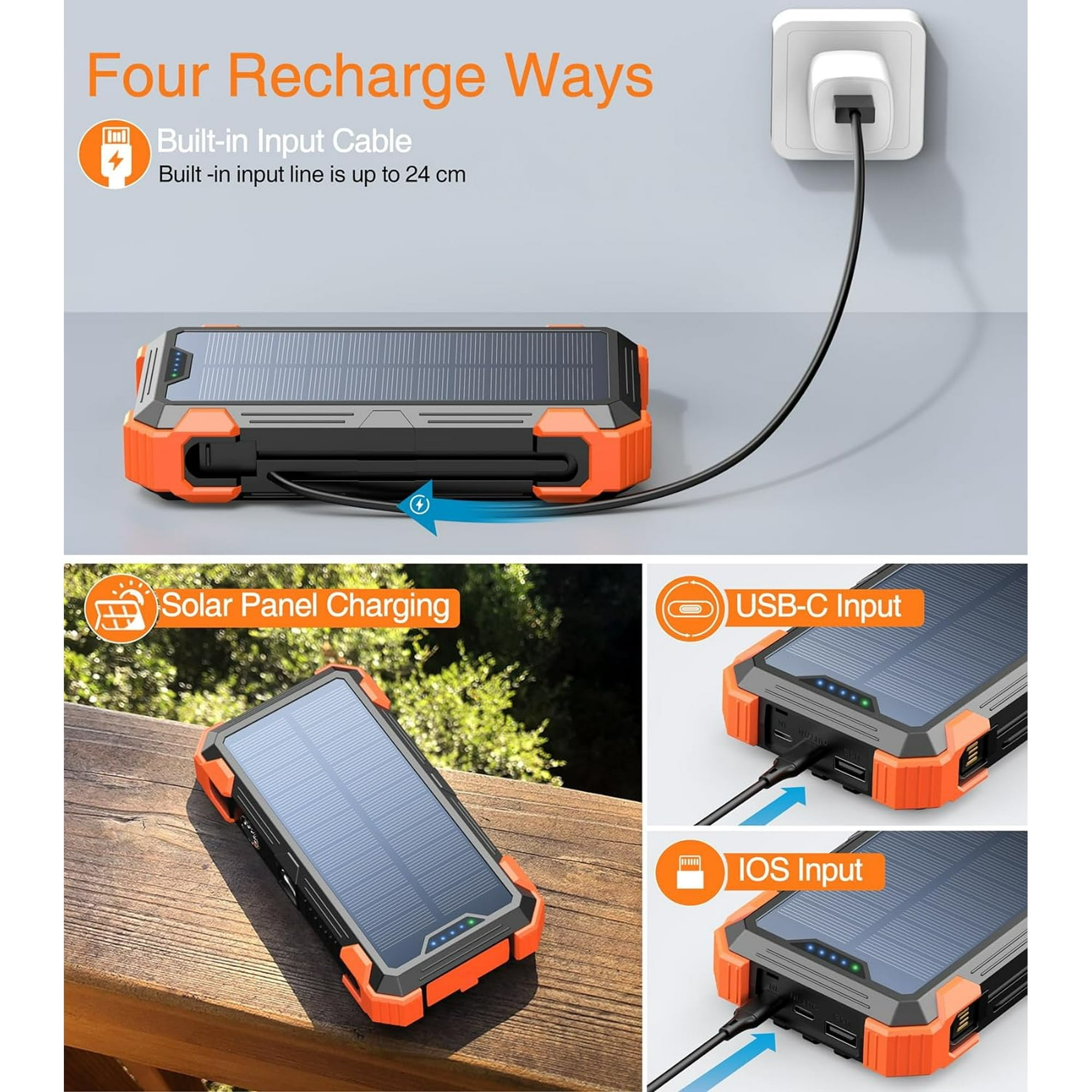 Jiumess 42800mAh Solar Power Bank with Fast Charging, Orange photo 4