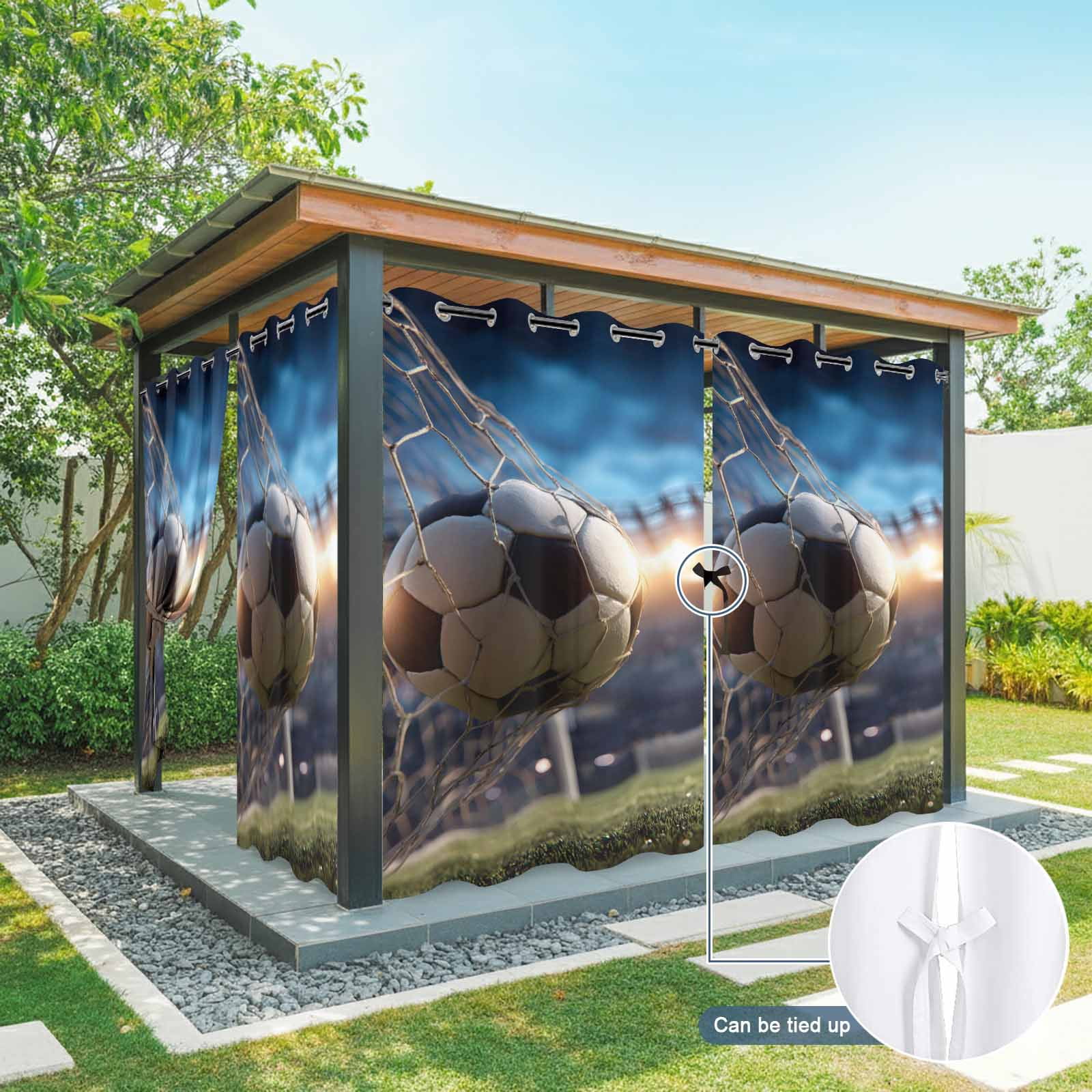 Football Match Outdoor Curtains for Patio, Evening Match Dramatic Soccer Sport Green Grass Sunshade Privacy Drapes Grommet Waterproof Outside Curtains for Porch/Cabana/Balcony 54"x 108", 1 Panel