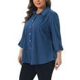 thumbnail image 4 of Agnes Orinda Women's Plus Size Button Down Shirts Collared Pleated 3/4 Sleeve Blouses Solid Business Shirt 4X Dark Blue, 4 of 6