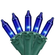Set of 100 Blue Mini Christmas Lights 2.5" Spacing - Green Wire