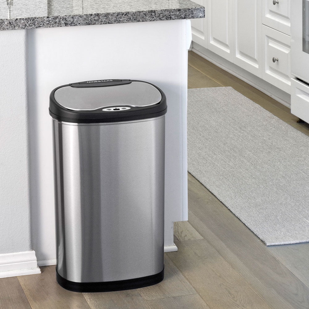Nine Stars Automatic Kitchen Trash Can Combo, 13 Gallon + 3 Gallon Stainless Steel, Motion Sensor Hands-Free Soft-Close Lid Garbage Bin, Silver