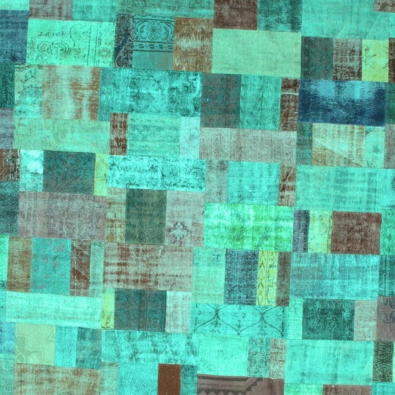 Ahgly Company Indoor Square Patchwork Turquoise Blue Transitional Area Rugs, 7' Square