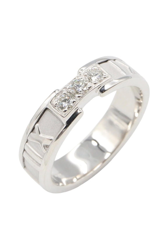 Pre-Owned Tiffany & Co. Atlas Diamond Ring - 18K White Gold (18KWG) Women's Silver/Clear Tone