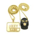thumbnail image 1 of Stone Stud Goon Ski Mask & Glizzy Gang Record Label Pendant Set w/ 2mm 24" & 30" Gold-Tone Box Chains, 1 of 4