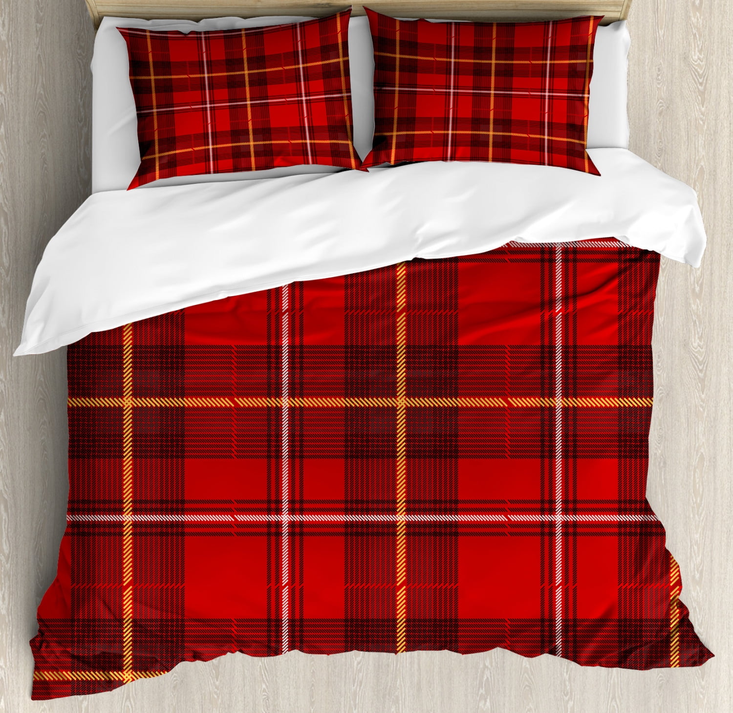 Plaid Duvet Cover Set Queen Size, Old European Cultural Pattern with