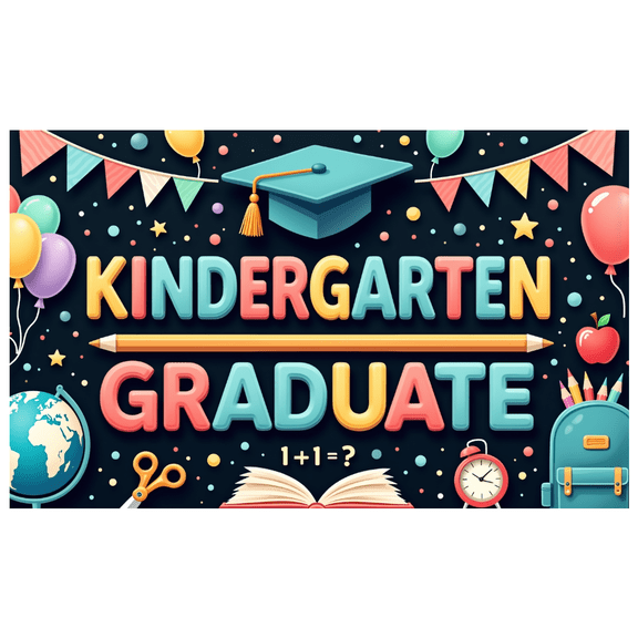 Colorful Design Kindergarten Graduation Banner Educational Symbols Pencil for School Celebration Children Event Classroom Decoration
