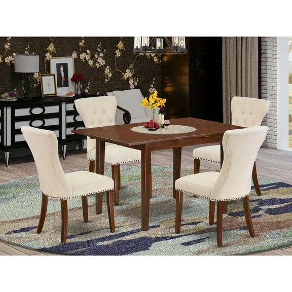 5-Piece Dinette Set - Solid Wood Dining Table & 4 Parson Chairs - Butterfly Leaf Table - Mahogany Finish
