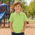 thumbnail image 2 of Lumtrix Boys Solid Uniform Short-Sleeve Polo Shirt | Breathable Short Sleeve Tops Collared Button Down Tees Green 150, 2 of 6