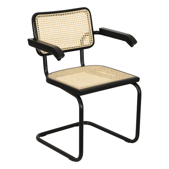 Breuer Chair Company Marcel Breuer B64 Cesca Cane Cantilever Armchair Arm Chair w/ Black Steel Frame Black Wood & Natural Cane (Made in Italy) by Furnish Theory