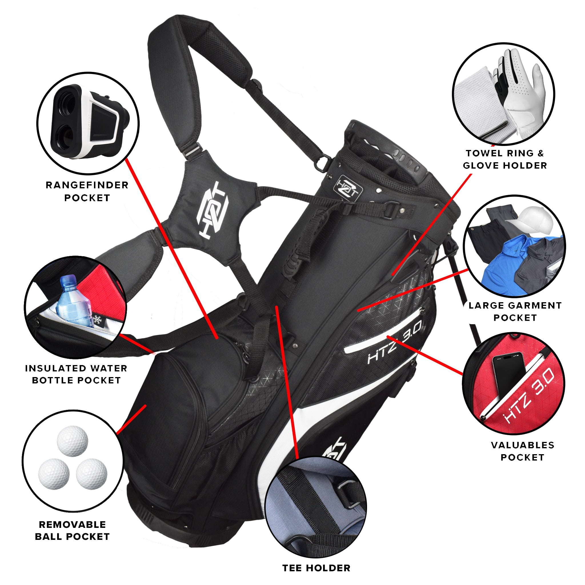 Hot-Z Golf 3.0 Stand Bag Black/Black/White